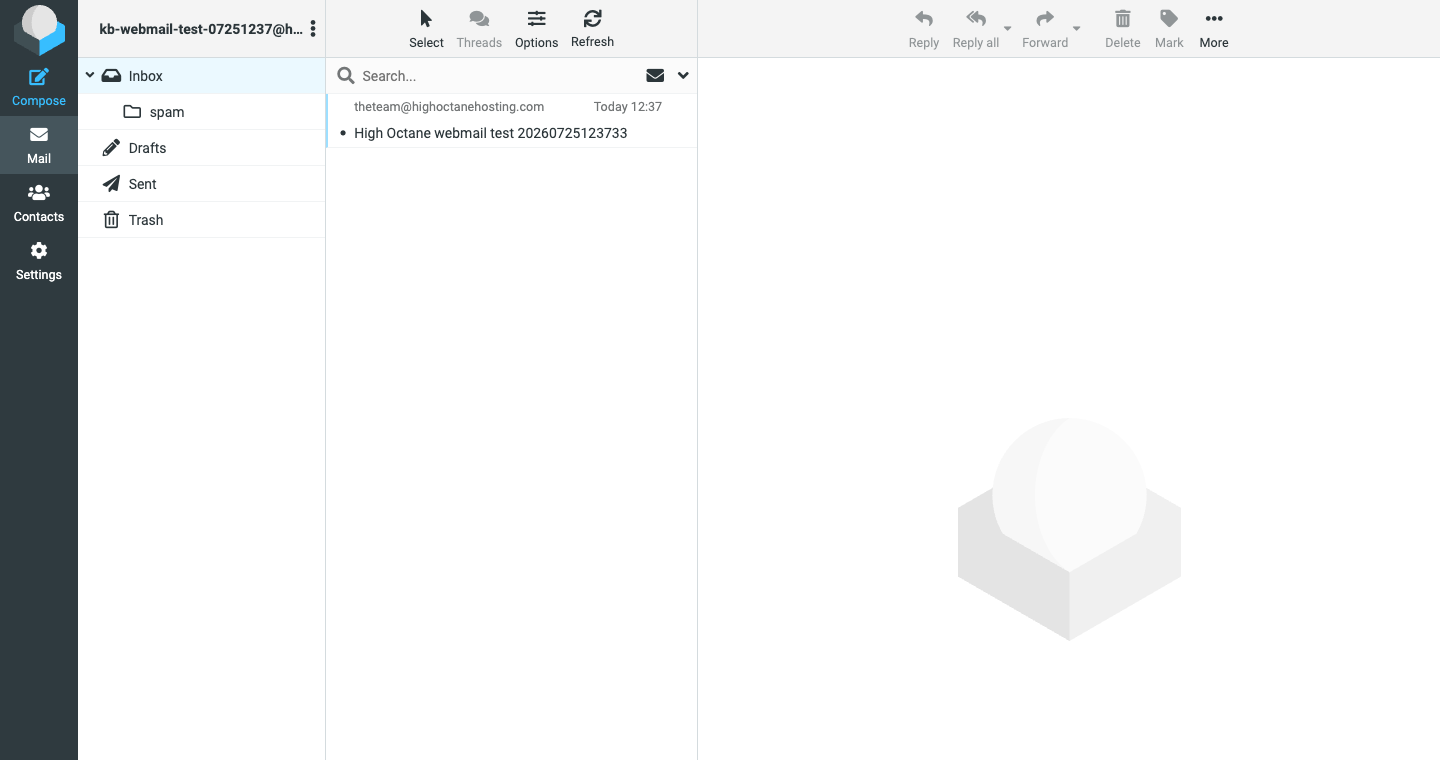 High Octane Hosting webmail inbox